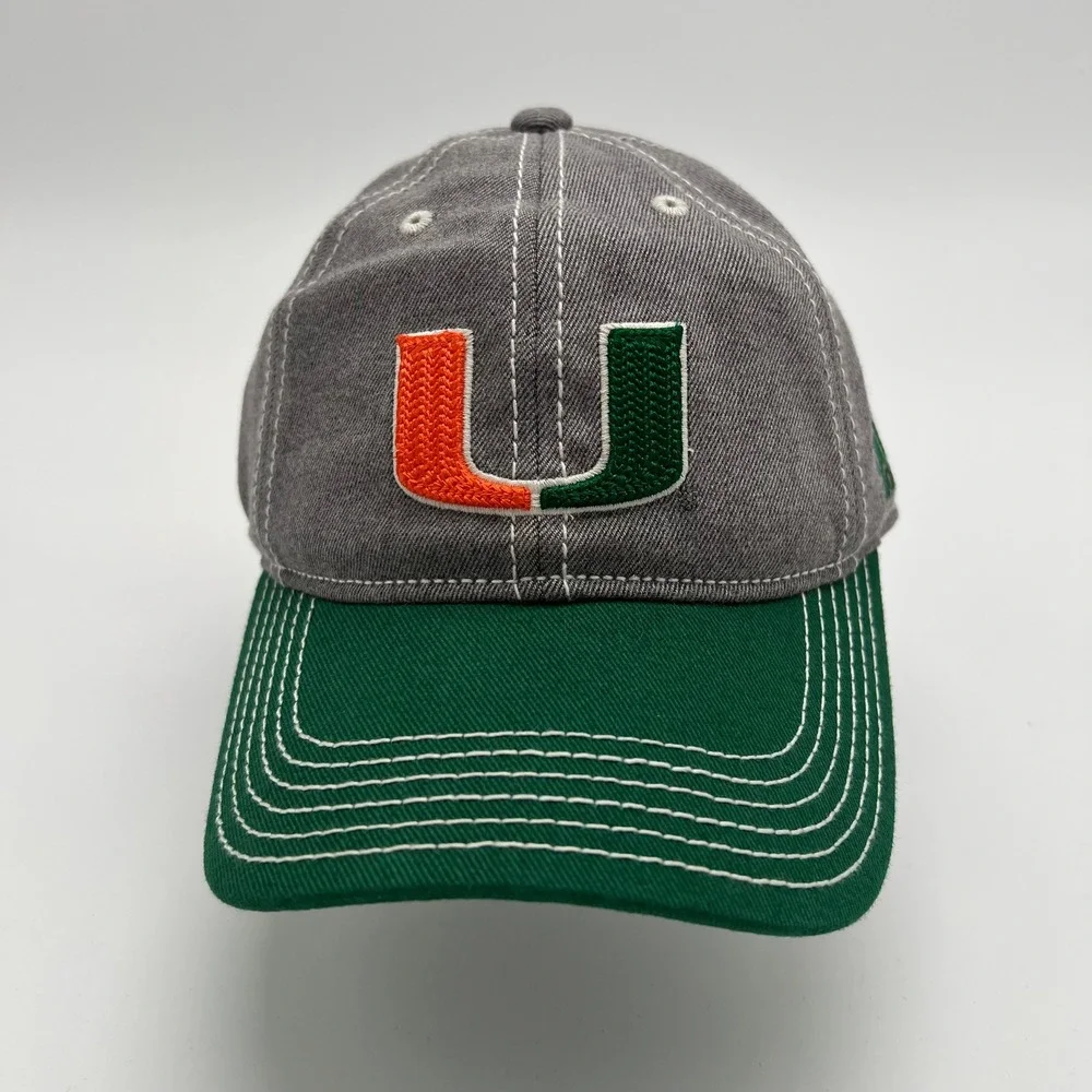 Adidas Miami Hurricanes Youth Hat Cap‎ Gray Green Orange Embroidered